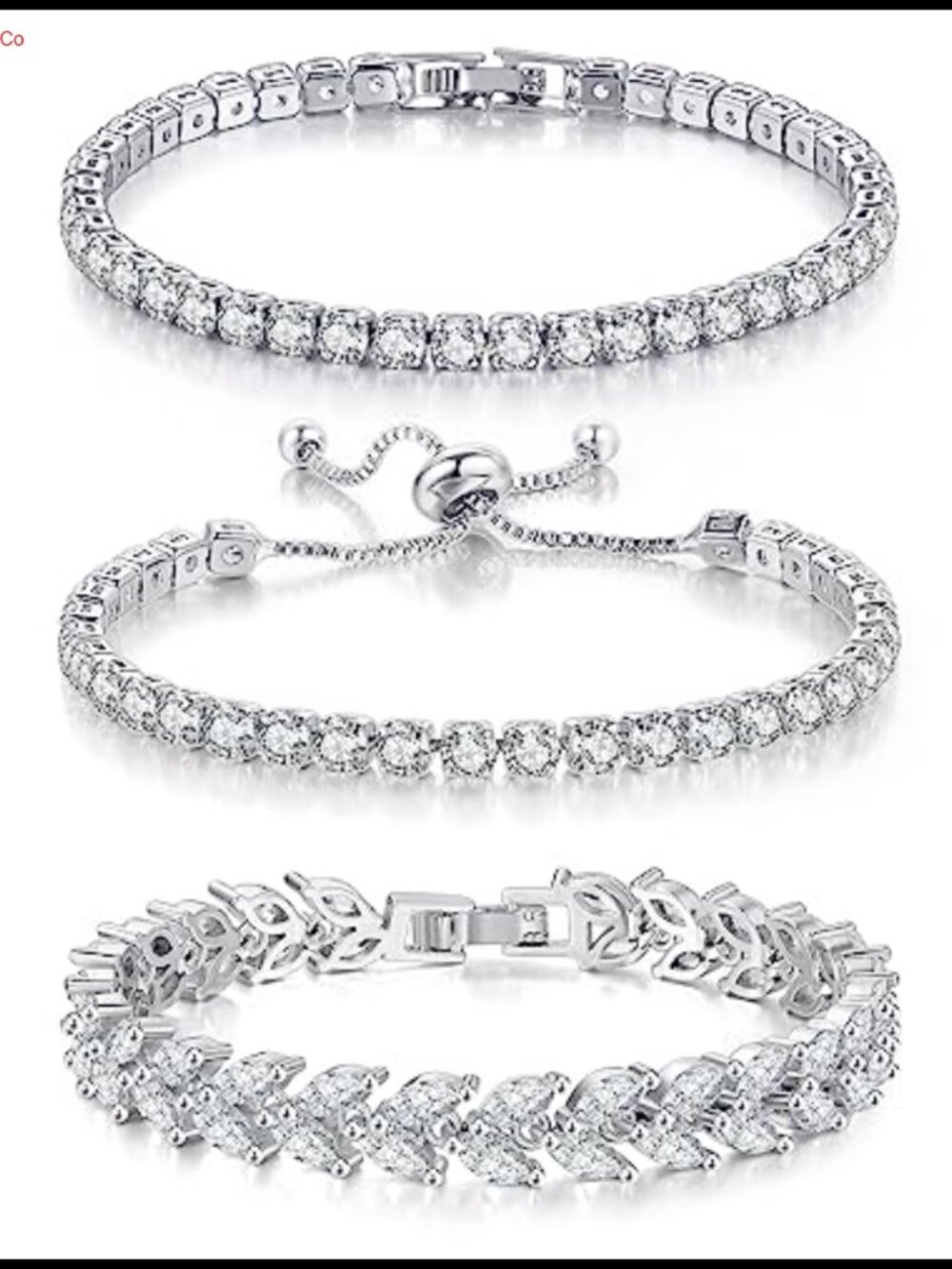 Tennis Bracelet Set Silver Yellow Gold Plated CZ 3 Piece Adjustable